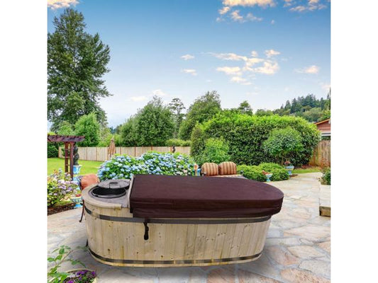 ALEKO 2 Person Natural Pine Hot Tub with Charcoal Stove Boiler 132 Gallons